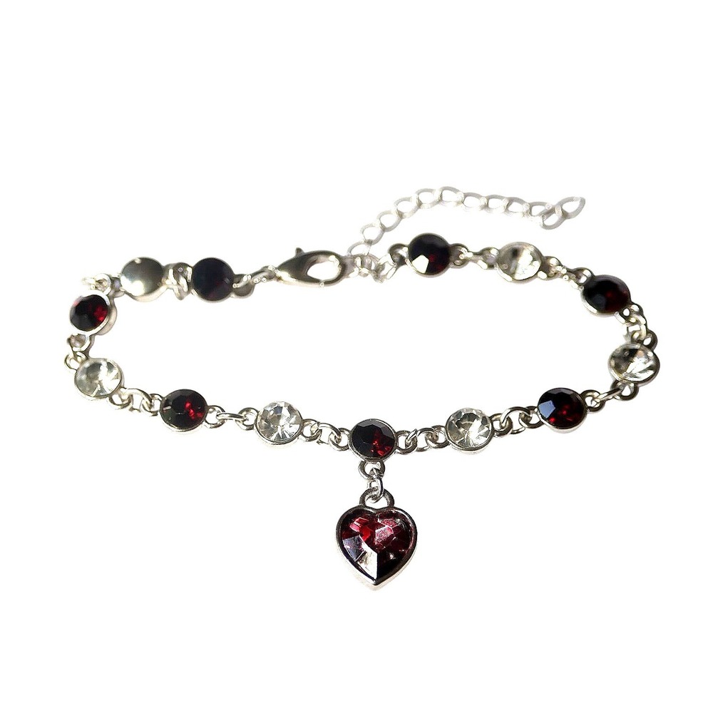 Swarovski Crystal Heart Charm Bracelet Ruby Red Clear Silver Tone NWT New Gift